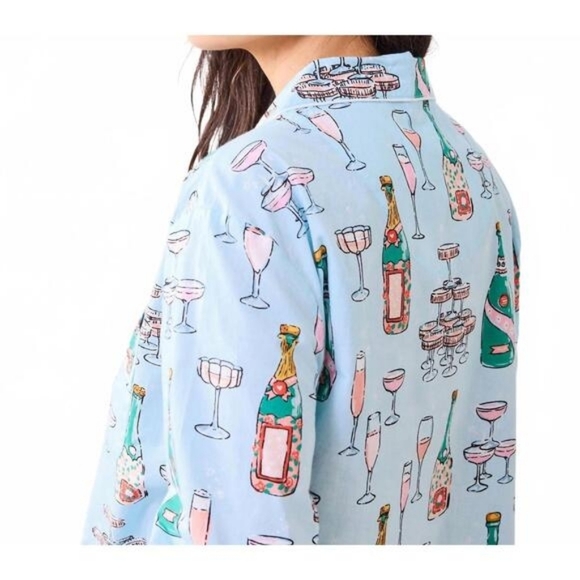 PRINTFRESH champagne tower long tall pajama set in blue - Picture 2 of 16